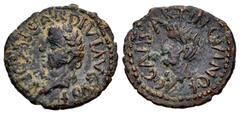 Celtiberian Coins Carthage Nova. Time of Tiberius. Sextans. 14-36 AD. Cartagena (Murcia). (Abh-610). (Acip-3154a, como cuadrante). Anv.: TI. CAESAR. DIVI. AVGVS. F. Laureate head of Tiberius left. Rev