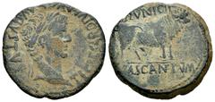 Celtiberian Coins Cascantum. Time of Tiberius. Unit. 14-36 BC. Cascante (Navarra). (Abh-691). (Acip-3157). Anv.: TI. CAESAR. DIVI. AVG. F. AVGVSTVS. Laureate head of Tiberius right. Rev.: Bull right, 
