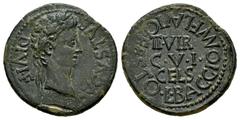 Celtiberian Coins Kelse-Celsa. Augustus period. Half unit. 27 BC - 14 AD. Velilla de Ebro (Zaragoza). (Abh-815). (Acip-3165). Anv.: AVGVSTVS. DIVI. F. Laureate head of Augustus right. Rev.: In the cen