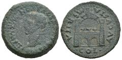 Celtiberian Coins Emerita Augusta. Time of Tiberius. Unit. 14-36 AD. Mérida (Badajoz). (Abh-1056). Anv.: TI. CAESAR. AVGVSTVS. PON. MAX. IMP. Laureate head of Tiberius left. Rev.: City gate, COL. AVGV