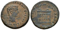 Celtiberian Coins Italica. Time of Tiberius. Unit. 14 - 36 AD. Santiponce (Sevilla). (Abh-1593). (Acip-3333). Anv.: IMP. TI. CAESAR. AVGVSTVS. (PON. MAX). Bare head of Tiberius right. Rev.: Altar with