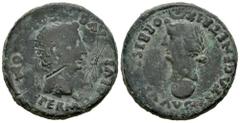 Celtiberian Coins Colonia Romula. Time of Tiberius. Dupondius. 14-36 AD. Sevilla. (Abh-2014). (Acip-3360). Anv.: PERM. DIVI. AVG. COL. ROM. around radiate head of Augustus right, sheaf of rays before.
