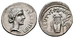 Roman Imperatorial Brutus. Denarius. 43-42 BC. Mint moving with Brutus in Lycia. (Ffc-4). (Craw-501/1). (Cal-876). Anv.: LEI BERTAS, bare head of Liberty right. Rev.: (CAEPIO)•BRVTVS•PRO•COS. plectrum