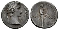 Roman Imperatorial Augustus. Denarius. 11-10 BC. Lugdunum. (Ffc-125). (Ric-193a). (Cal-844). Anv.: AVGVSTVS DIVI. F, laureate head of Augustus right. Rev.: (I)MP. - XII divided by Apollo standing righ