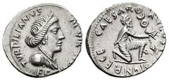 Roman Imperatorial Augustus. P. Petronius Turpilianus. Denarius. 19 BC. Rome. (Ffc-304). (Ric-288). (Cal-1080). Anv.: TVRPILIANVS III. VIR. radiate bust of Feronia draped right, FERON, below. Rev.: CA