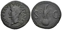 Roman Imperatorial Divus Augustus. Unit. 34-37 AD. Rome. (Ric-I 82 Tiberio). (Bmcre-155 Tiberio). (C-247). Anv.: DIVVS AVGVSTVS PATER, radiate head to left. Rev.: Eagle standing facing on globe, head 