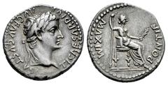 Roman Imperial Tiberius. Denarius. 36-37 AD. Lugdunum. (Ric-I 28). (Bmcre-42). (Rsc-16b). Anv.: TI CAESAR DIVI AVG F AVGVSTVS, laureate head to right. Rev.: PONTIF MAXIM, Livia, as Pax, seated to righ