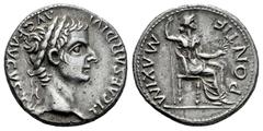 Roman Imperial Tiberius. Denarius. 14-37 AD. Lugdunum. (Ric-30). (Bmcre-48). (Rsc-16a). Anv.: TI CAESAR DIVI AVG F AVGVSTVS. Laureate head of Tiberius right. Rev.: PONTIF MAXIM. Livia (as Pax), holdin