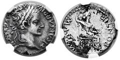 Roman Imperial Tiberius. Denarius. 14-37 AD. Lugdunum. (Spink-1763). (Ric-30). (Rsc-16b). Anv.: TI CAESAR DIVI AVG F AVGVSTVS. Laureate head of Tiberius right. Rev.: PONTIF MAXIM. Livia (as Pax), hold