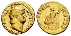 Roman Imperial Nero. Aureus. 64-65 AD. Rome. (Ric-I 52). (Bmcre-67). (Bn-213/21). Anv.: NERO CAESAR AVGVSTVS, laureate head to right. Rev.: IVPPITER CVSTOS, Jupiter seated to left, holding thunderbolt