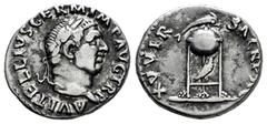 Roman Imperial Vitellius. Denarius. 69 AD. Rome. (Ric-I 109). (Bmcre-39/40). (Rsc-111). Anv.: A VITELLIVS GERM IMP AVG TR P, laureate head to right. Rev.: XV VIR SACR FAC, tripod-lebes, dolphin to rig