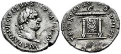 Roman Imperial Titus. Denarius. 80 AD. Rome. (Ric-II 1 119). (Bmcre-51). (Rsc-316). Anv.: IMP TITVS CAES VESPASIAN AVG P M, laureate head to right. Rev.: TR P IX IMP XV COS VIII P P, throne of Jupiter