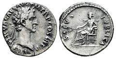 Roman Imperial Nerva. Denarius. 96 AD. Rome. (Ric-II 9). (Bmcre-19). (Rsc-132). Anv.: IMP NERVA CAES AVG P M TR P COS II P P, laureate head to right. Rev.: SALVS PVBLICA, Salus seated to left, holding