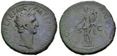 Roman Imperial Nerva. Sestertius. 97 AD. Rome. (Ric-II 83). (Bmcre-108). (Bn-98). Anv.: IMP NERVA CAES AVG P M TR P COS III P P, laureate head to right. Rev.: FOR(TVNA) AVGVST, Fortuna standing to lef