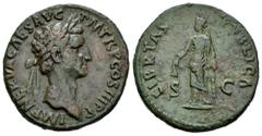 Roman Imperial Nerva. Unit. 97 AD. Rome. (Ric-II 100). Anv.: IMP NERVA CAES AVG P M TR P II COS III P P, laureate head to right. Rev.: LIBERTAS PVBLICA, Libertas standing to left, holding pileus and s