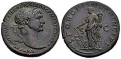 Roman Imperial Trajan. Sestertius. 98-117 AD. Rome. (Ric-500). (Woytek-329aD). Anv.: IMP CAES NERVAE TRAIANO AVG GER DAC P M TR P COS V P P. Laureate haead right. Rev.: SPQR OPTIMO PRINCIPI. Fortuna s