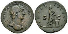 Roman Imperial Hadrian. Sestertius. 121 AD. Rome. (Ric-II 3 473). (Bmcre-1202). Anv.: IMP CAESAR TRAIAN HADRIANVS AVG P M TR P COS III, laureate, draped and cuirassed bust to right. Rev.: PIETAS AVGVS