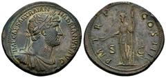 Roman Imperial Hadrian. Sestertius. 121-123 AD. Rome. (Ric-661). Anv.: IMP CAESAR TRAIAN TRAIAN HADRIANVS AVG. Laureate, draped and cuirassed bust right. Rev.: P M TR P COS III S-C. Ceres left with sp