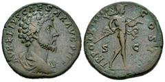 Roman Imperial Marcus Aurelius. Sestertius. 159-160 AD. Rome. Struck under Antoninus Pius. (Ric-III 1352Bb). (Banti-391). Anv.: AVRELIVS CAESAR AVG PII F. Bareheaded, draped, and cuirassed bust right.