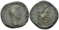 Roman Imperial Lucius Verus. Sestertius. 162-163 AD. Rome. (Ric-III 1345). (Bmcre-1053). (C-94). Anv.: IMP CAES L AVREL VERVS AVG, bare-headed bust to right. Rev.: TR POT III COS II, Fortuna seated to