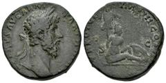 Roman Imperial Lucius Verus. Sestertius. 165-166 AD. Rome. (Ric-III 1442). (Bmcre-1289). (C-200). Anv.: L VERVS AVG ARM PART MAX, laureate bust to right. Rev.: TR POT VI IMP III COS II, captive Parthi