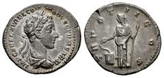 Roman Imperial Commodus. Denarius. 177 AD. Rome. (Ric-626). (Bmc-756). (C-741). Anv.: IMP CAES L AVREL COMMODVS GERM SARM. Laureatel, draped and cuirassed bust to right. Rev.: TR POT II COS Salus stan