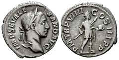 Roman Imperial Severus Alexander. Denarius. 230 AD. Rome. (Ric-IV 105). (Bmcre-616). (Rsc-401). Anv.: IMP SEV ALEXAND AVG, laureate head to right, with slight drapery on far shoulder. Rev.: P M TR P V