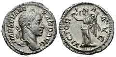 Roman Imperial Severus Alexander. Denarius. 228-231 AD. Rome. (Ric-IV 212a). (Bmcre-700). (Rsc-556). Anv.: IMP SEV ALEXAND AVG, laureate head to right. Rev.: VICTORIA AVG, Victory standing to left, ho