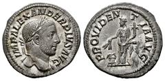 Roman Imperial Severus Alexander. Denarius. 232 AD. Rome. (Ric-IV 250). (Bmcre-875). (Rsc-501b). Anv.: IMP ALEXANDER PIVS AVG, laureate bust to right, slight drapery on far shoulder. Rev.: PROVIDENTIA