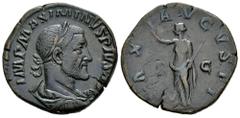 Roman Imperial Maximinus I. Sestertius. 235-236 AD. Rome. (Ric-IV 58). (Bmcre-7). (C-34). Anv.: IMP MAXIMINVS PIVS AVG, laureate, draped and cuirassed bust to right. Rev.: PAX AVGVSTI, Pax standing to