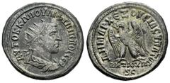 Roman Imperial Philip I. Seleucis and Pieria. Tetradrachm. 248 AD. Antioch. (Prieur-373). (McAlee-923). Anv.: AYTOK K MIOYΛI ΦIΛIΠΠOC CEB, Radiate, draped and cuirassed bust right. Rev.: ΔHMAPX ΕΞOYCI