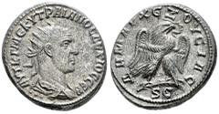Roman Imperial Trajan Decius. Seleucis and Pieria. Tetradrachm. 249-251 d.C. Antioch. (Prieur-529 var). (McAlee-1116c var). Anv.: ΑΥΤ Κ Γ ΜЄ ΚΥ ΔЄΚΙΟϹ ΤΡΑΙΑΝΟϹ ϹЄΒ. Radiate, draped and cuirassed bust 