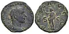 Roman Imperial Trebonianus Gallus. Sestertius. 251-253 AD. Rome. (Ric-115a). (Cohen-78). Anv.: IMP CAES C VIBIVS TREBOIANVS GALLVS AVG, Laureate, draped and cuirassed but to right. Rev.: PAX AVGG. Pax