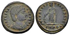 Roman Imperial Helena. Follis. 324-325 AD. Cyzicus. (Ric-VII 39). (LRBC-1176). Anv.: FL HELENA AVGVSTA, diademed and mantled bust to right, wearing necklace. Rev.: SECVRITAS REIPVBLICE, Securitas stan