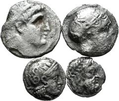 Large Lots Lot of 4 coins from Ancient Greece. Baktria, "Athens Series." Diobol, Hemidrachm and Drachm; Seleukid Empire, Antiochos I Soter. Drachm, Aï Khanoum. Ag. It is essential a rigorous examinati