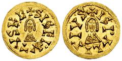 Visigothic Coins Sisebuto (612-621). Tremissis. Ispali (Sevilla). (Cnv-219). (R. Pliego-274a). Anv.: + SISEBVTVSRE. Rev.: + ISPALIPIVS. Au. 1,49 g. Scratches on obverse. Original luster. AU. Est...700