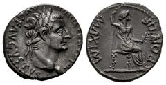 Roman Imperial Tiberius. Denarius. 36-37 AD. Lugdunum. (Ric-I 30). (Bmcre-48). (Rsc-16a). Anv.: TI CAESAR DIVI AVG F AVGVSTVS, laureate head to right. Rev.: PONTIF MAXIM, Livia, as Pax, seated to righ