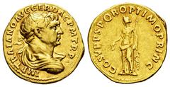 Roman Imperial Trajan. Aureus. 105-107 AD. Rome. (Ric-252, 123). (Bmc-74, 312). (Calicó-I 206). Anv.: IMP TRAIANO AVG GER DAC P M TR P. Laureate, draped and cuirassed bust to right. Rev.: COS V P P SP