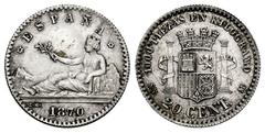 The Peseta (1868-1931) Provisional Government (1868-1871). 20 cents. 1870*7-0. Madrid. SNM. (Cal-12). Ag. 1,01 g. Traces of luster. Scarce. Ex Áureo&Calicó (17/03/2011), lot 1665; Ex Áureo&Calicó (11/