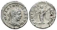 Eliogábalo. Denario. 219 d.C. Roma. (Spink-7512). (Ric-73). Rev.: FIDES MILITVM. Eliogábalo a derecha con cetro y estandarte. Ag. 2,91 g. MBC. Est...45,00.