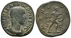 Imperio Romano Alejandro Severo. Sestercio. 231-235 d.C. Roma. (Spink-7979 ac). (Ric-639). Anv.: IMP ALEXANDER DIVS AUG. Busto laureado a derecha. Rev.: MARS VLTOR SC. Marte avanzando a derecha,con la