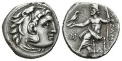 Grecia Antigua Imperio Macedonio. Alejandro III Magno. Dracma. 336-323 a.C. Macedonia. (Müller-671). Anv.: Cabeza de Hércules con piel de león a derecha. Rev.: Zeus entronado a izquierda, detrás leyen