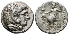 Grecia Antigua Imperio Macedonio. Alejandro III Magno. Tetradracma. 246-167 a.C. Arados. (Müller-1380 variante). (Price-3365). Anv.: Cabeza de Heracles con cabeza de león a derechas. Rev.: Zeus con ág