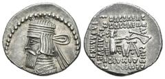 Greek Coins / Grecia Antigua Imperio Parto. Vologases III. Dracma-Drachm. 105-47 a.C. (Gc-5831 similar). Anv.: Busto diademado a izquierda. Rev.: Arquero sentado a derecha, alrededor leyenda. Ag. 3,49