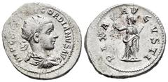 Roman Imperial / Imperio Romano Gordiano III. Antoniniano-Antoninianus. 238-9 d.C. Roma. (Spink-8627 variante). (Ric-3). Rev.: PAX A AVGVSTI. Paz en pie a izquierda con rama de olivo y cetro. Ag. 4,94