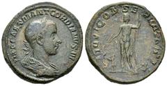Roman Imperial / Imperio Romano Gordiano III. Sestercio-Sestertius. 238-9 d.C. Roma. (Spink-8709). (Ric-255a). Rev.: IOVI CONSERVATORI S C. Júpiter en pie a izquierda con haz de rayos y cetro, a sus p
