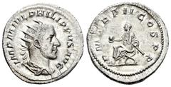 Roman Imperial / Imperio Romano Filipo I. Antoniniano-Antoninianus. 245 d.C. Roma. (Spink-8943). (Ric-2B). Rev.: P M TR P II COS P P. Filipo sentado a izquierda con globo y cetro. Ag. 4,12 g. EBC+. Es