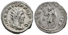 Roman Imperial / Imperio Romano Filipo I. Antoniniano-Antoninianus. 248 d.C. Roma. (Spink-8949). Rev.: P M TR P V COS III P P. Marte en pie con rama de olivo y lanza, en el campo A. Ag. 4,40 g. MBC+. 