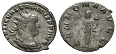 Roman Imperial / Imperio Romano Valeriano I. Antoniniano-Antoninianus. 258-60 d.C. Roma. (Spink-9924). (Ric-70). Rev.: ANNONA AVGG. Annona depie a izquierda sujetando unas mazorcas de maíz y cuerno de