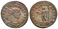 Roman Imperial / Imperio Romano Maximiano . Antoniniano-Antoninianus. 286-90 d.C. Antioquía. (Spink-13143 variante). (Ric-278). Rev.: IOVI CONSERVAT AVGG. Júpiter en pie a izquierda con cetro y haz de